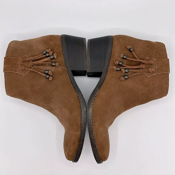 Leather Booties Size 7.5 Boho Brown Suede Fringe - Picture 5 of 11